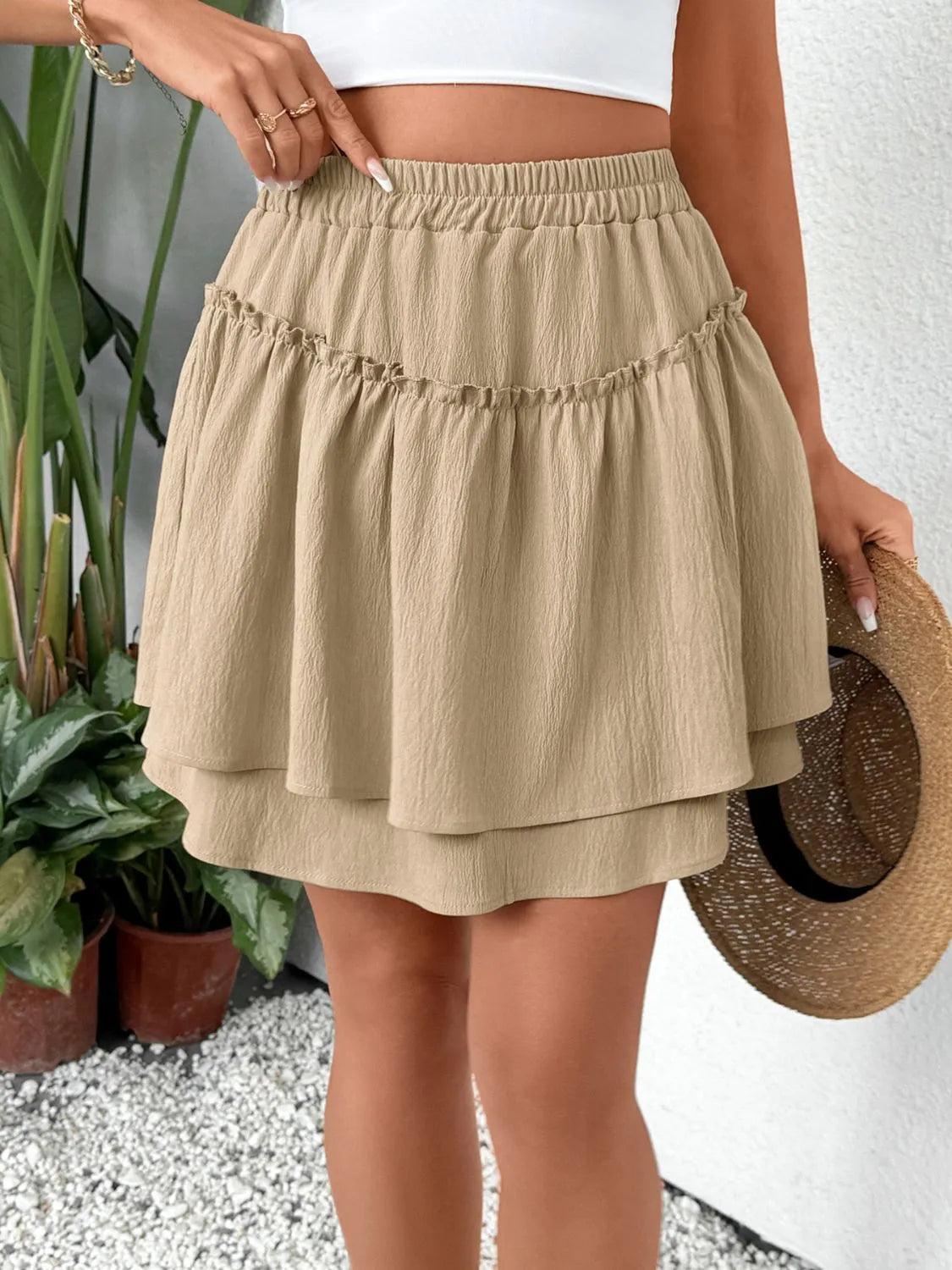 Elastic Waist Layered Skirt - cas7m