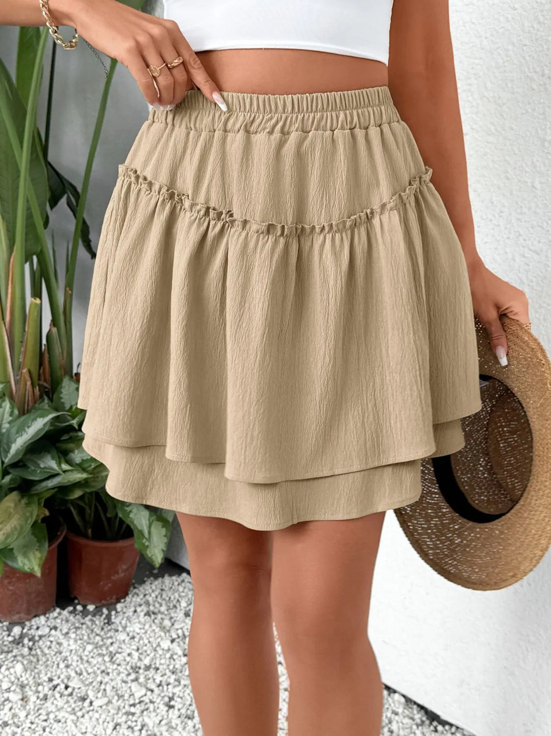Elastic Waist Layered Skirt - cas7m