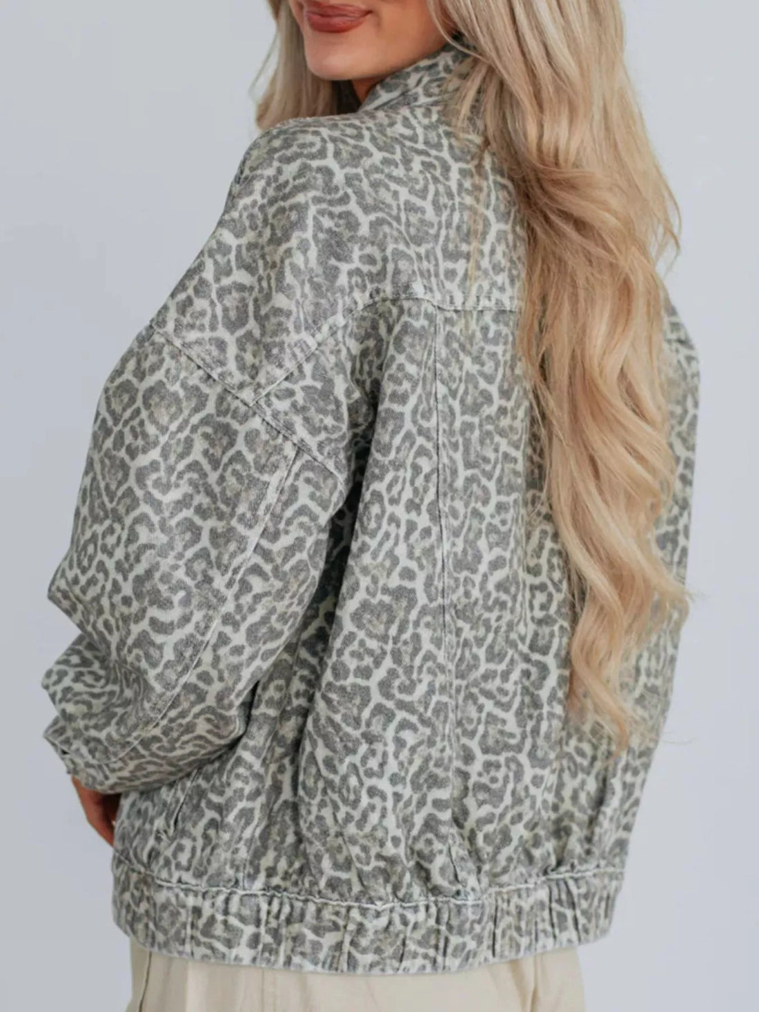 Leopard Button Up Denim Jacket - cas7m