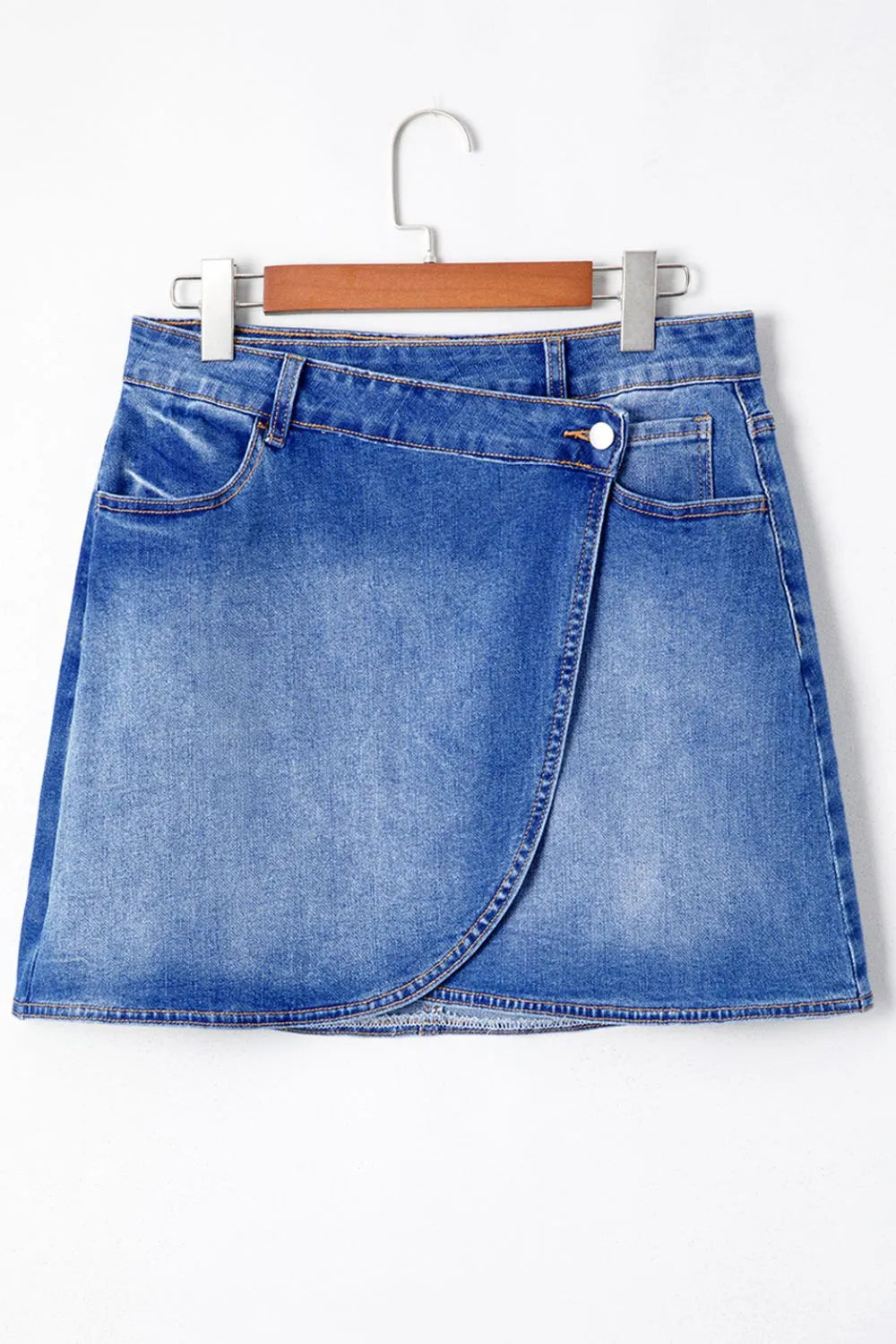 Wrapped Crossed Waist Denim Mini Skirt - cas7m