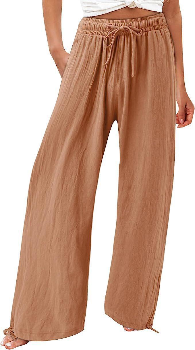 Women's Cotton And Linen Wide-leg Beach Pants Casual Pants - cas7m