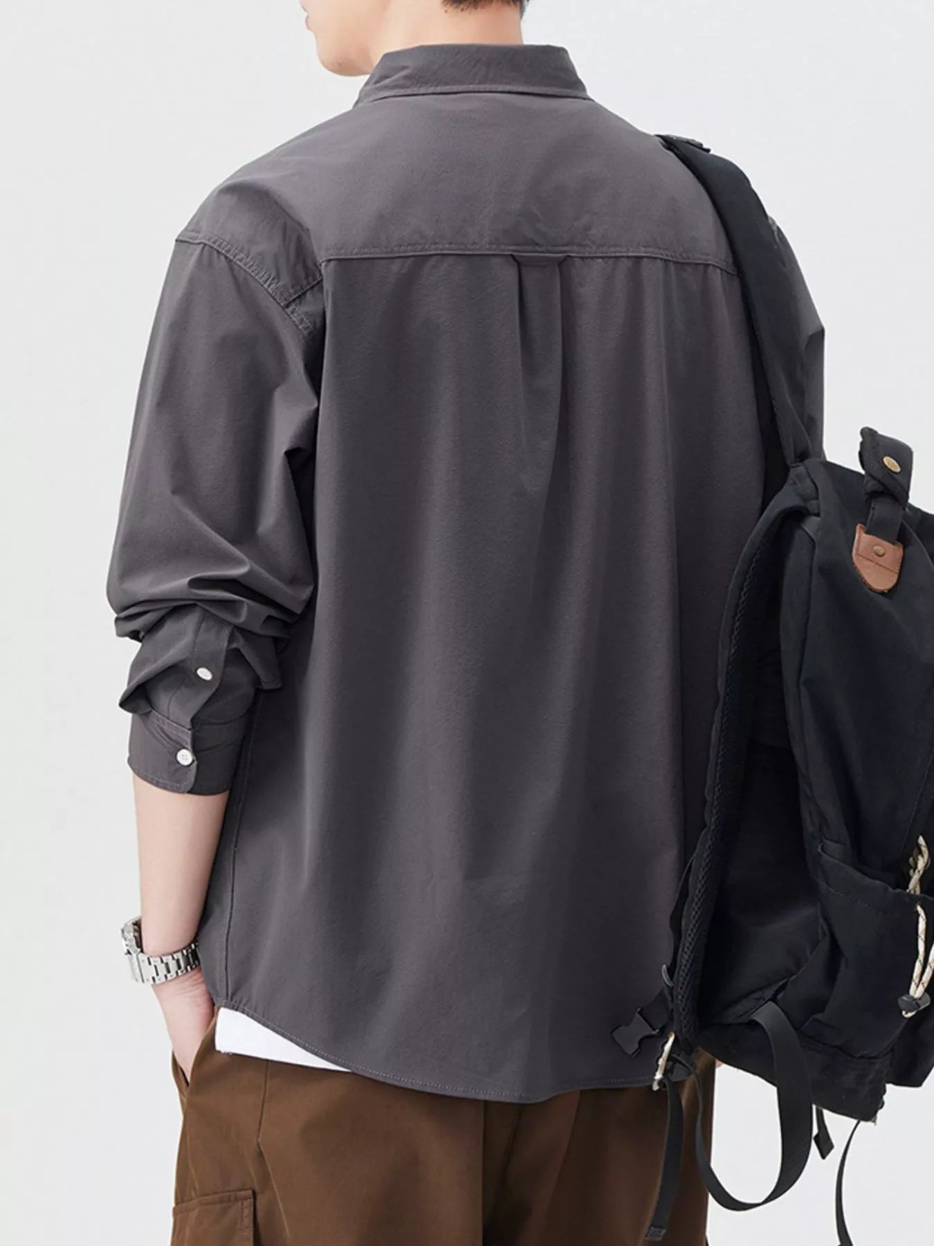 Men's Plus Size Button Up Long Sleeve Shirt - cas7m