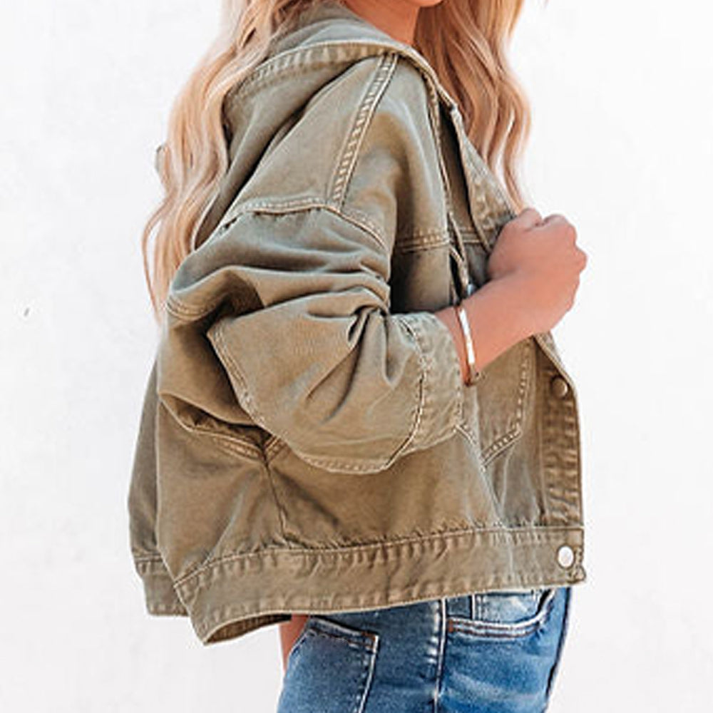 Hooded Dropped Shoulder Denim Jacket - cas7m