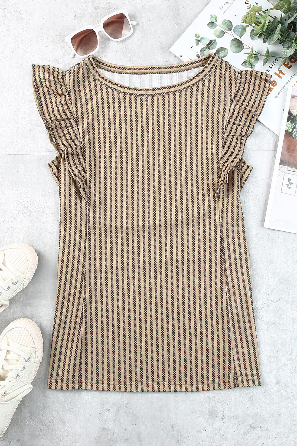 Striped Flutter Sleeve Tank - cas7m