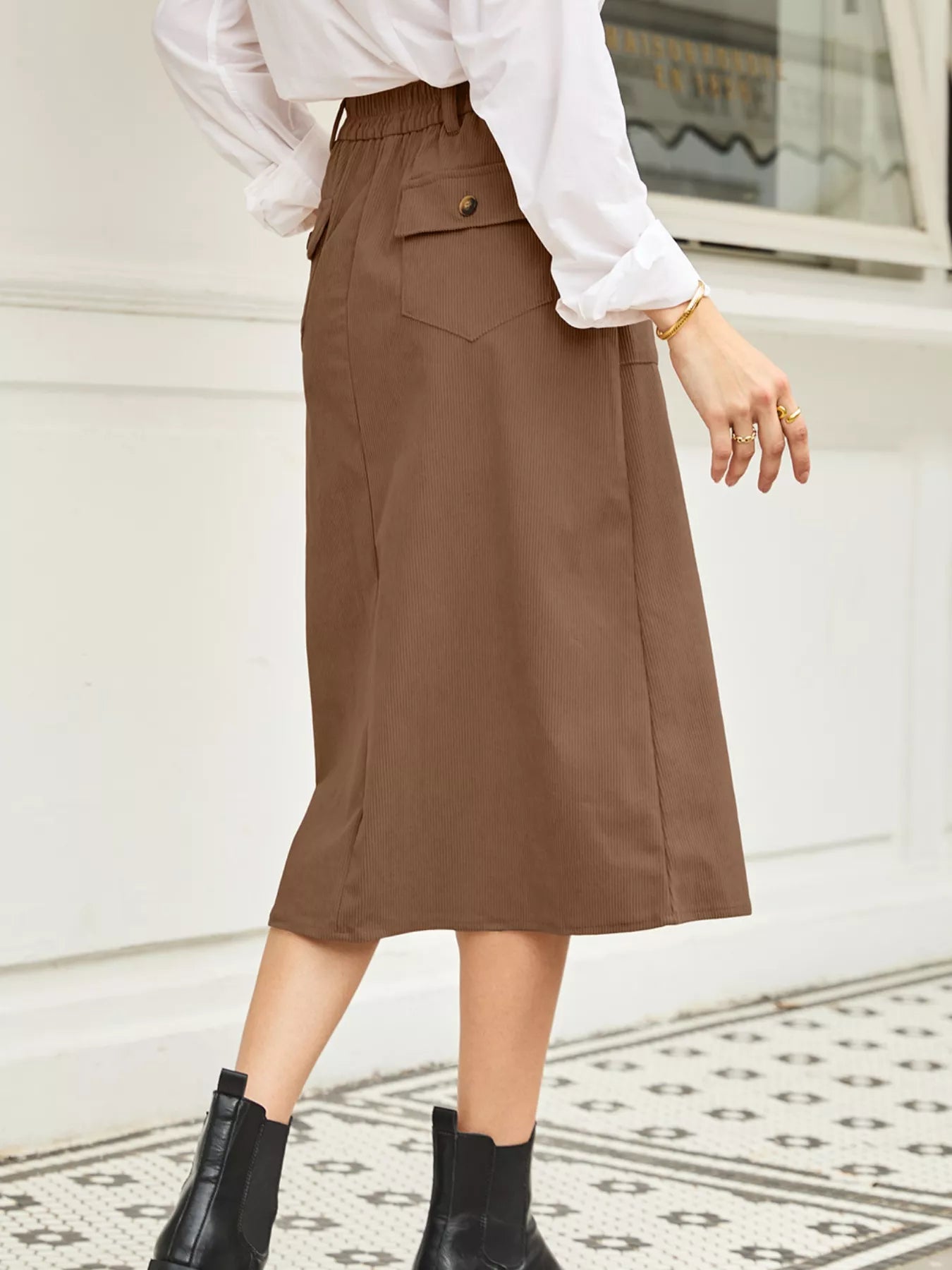 Front Slit Shift High Waist Midi Skirt - cas7m