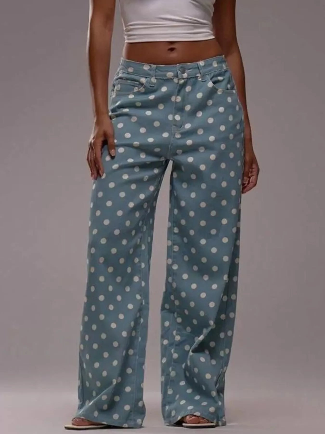Polka Dot Wide Leg Jeans - cas7m