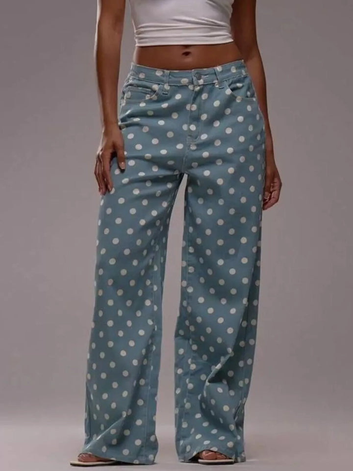 Polka Dot Wide Leg Jeans - cas7m
