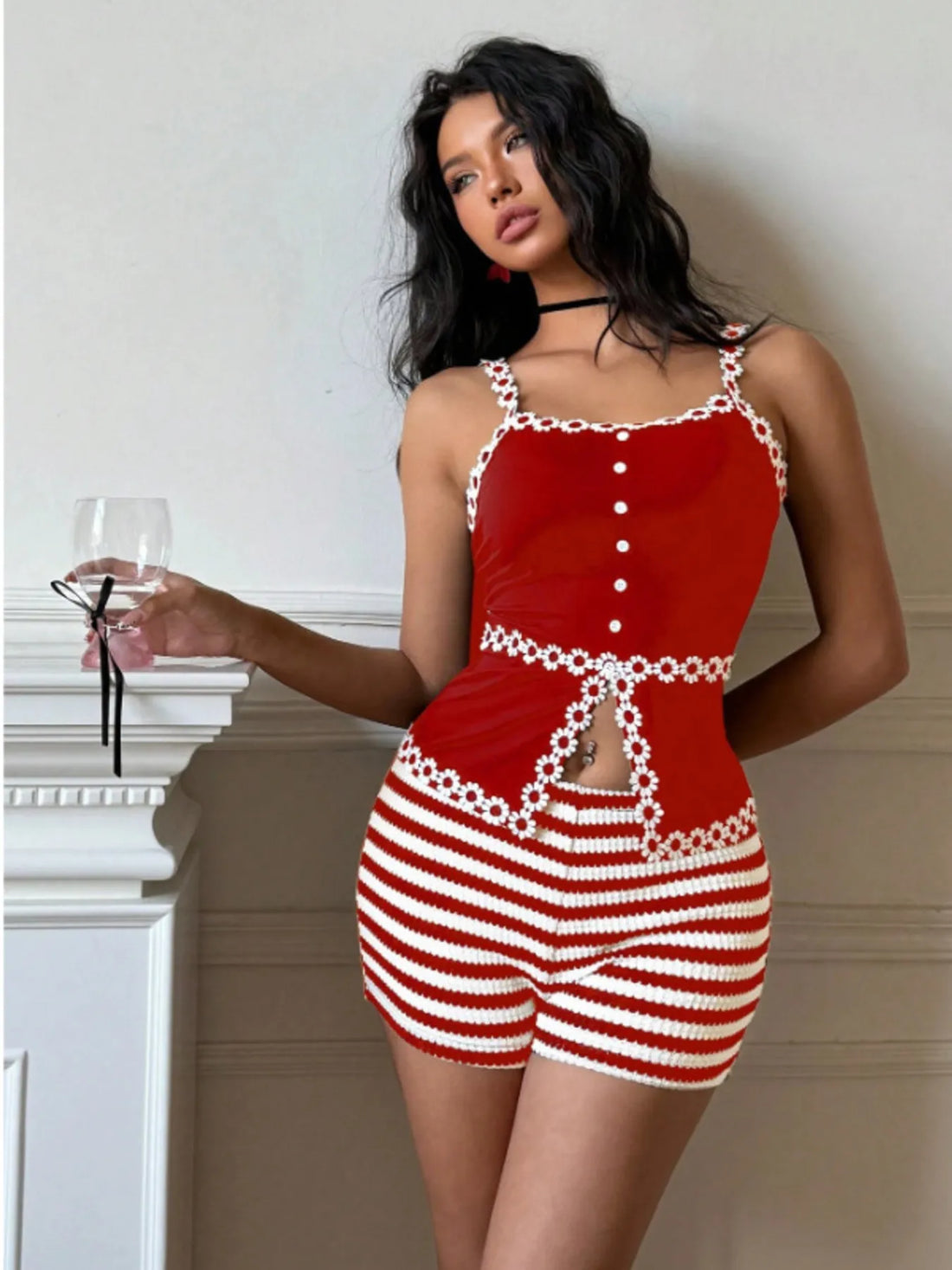 Striped High Waist Knit Shorts - cas7m