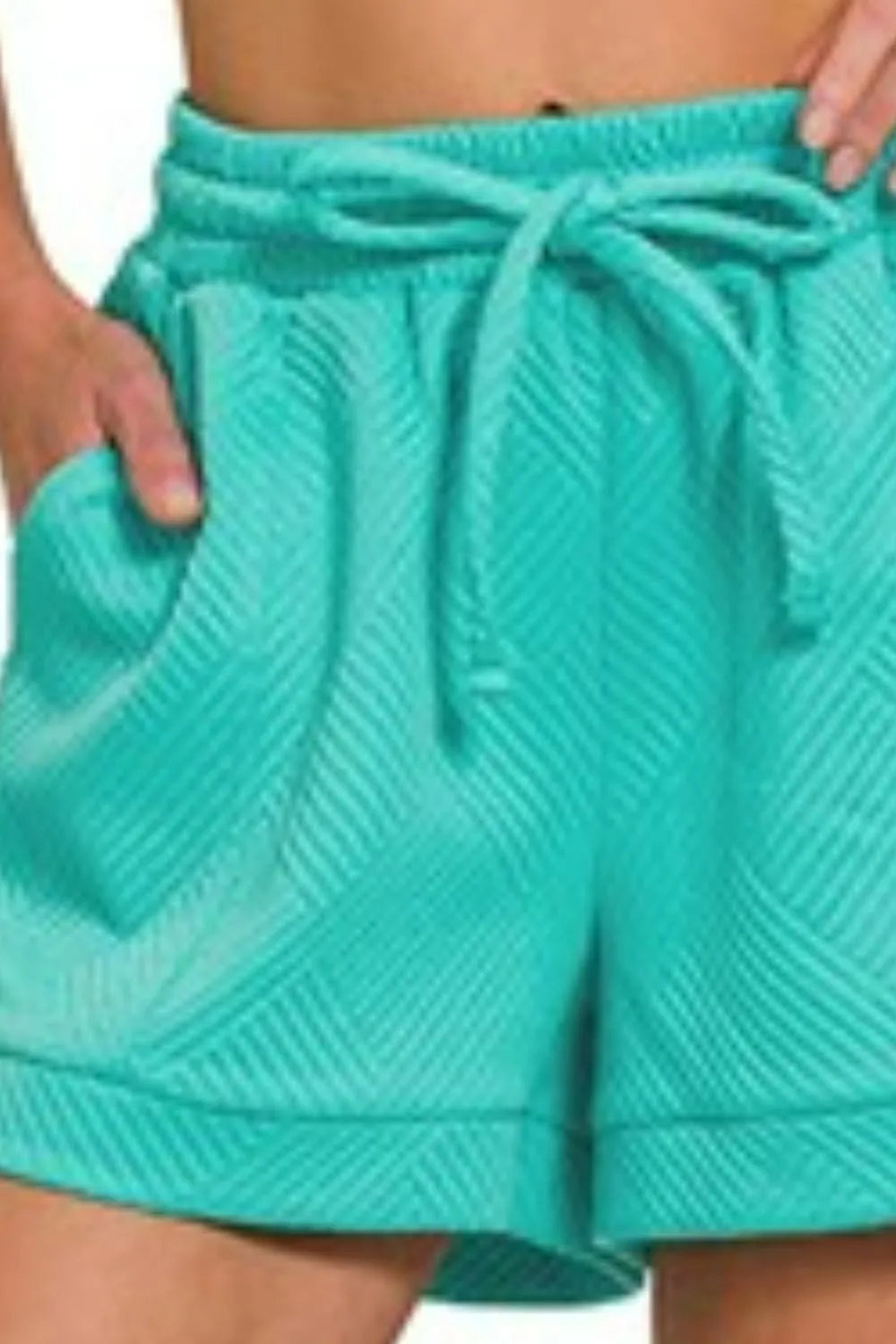 Zenana Textured Knit Jacquard Drawstring Shorts - cas7m