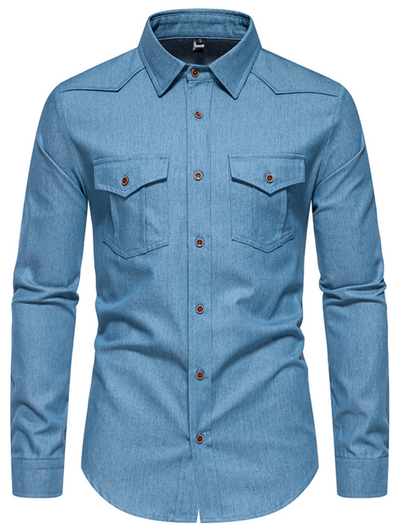Men's Casual Long Sleeve Denim Shirt with Pockets - cas7m