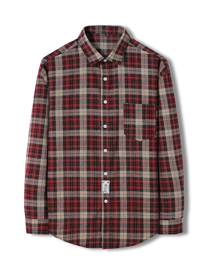Men's Plus Size Classic Plaid Long Sleeve Shirt - cas7m