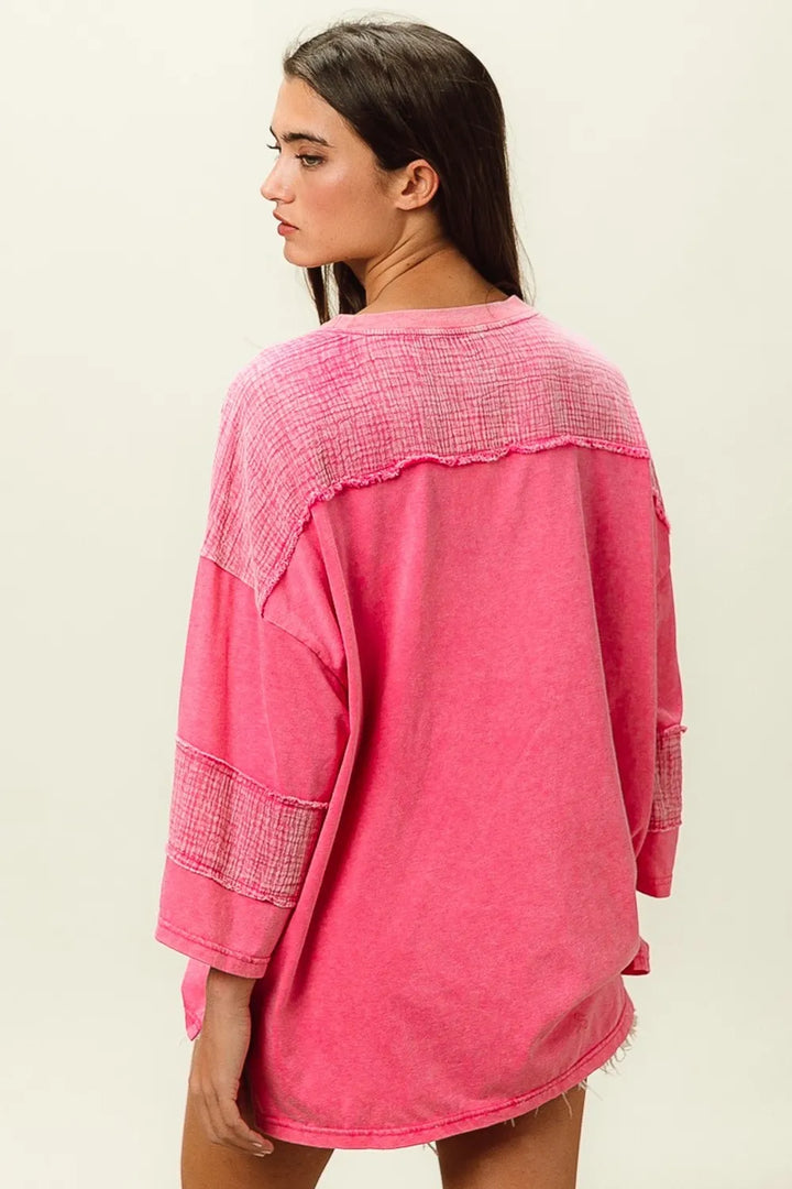 BiBi High-Low Washed T-Shirt - cas7m