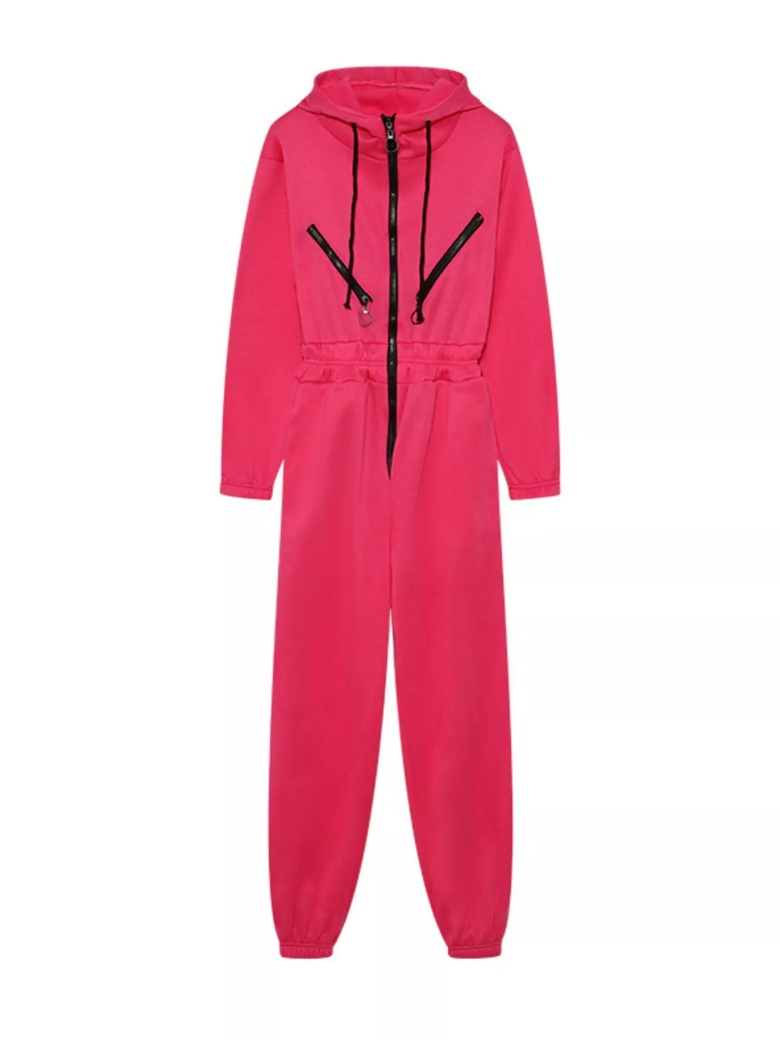 Hooded Zip-Up Long Sleeve Jumpsuit - cas7m