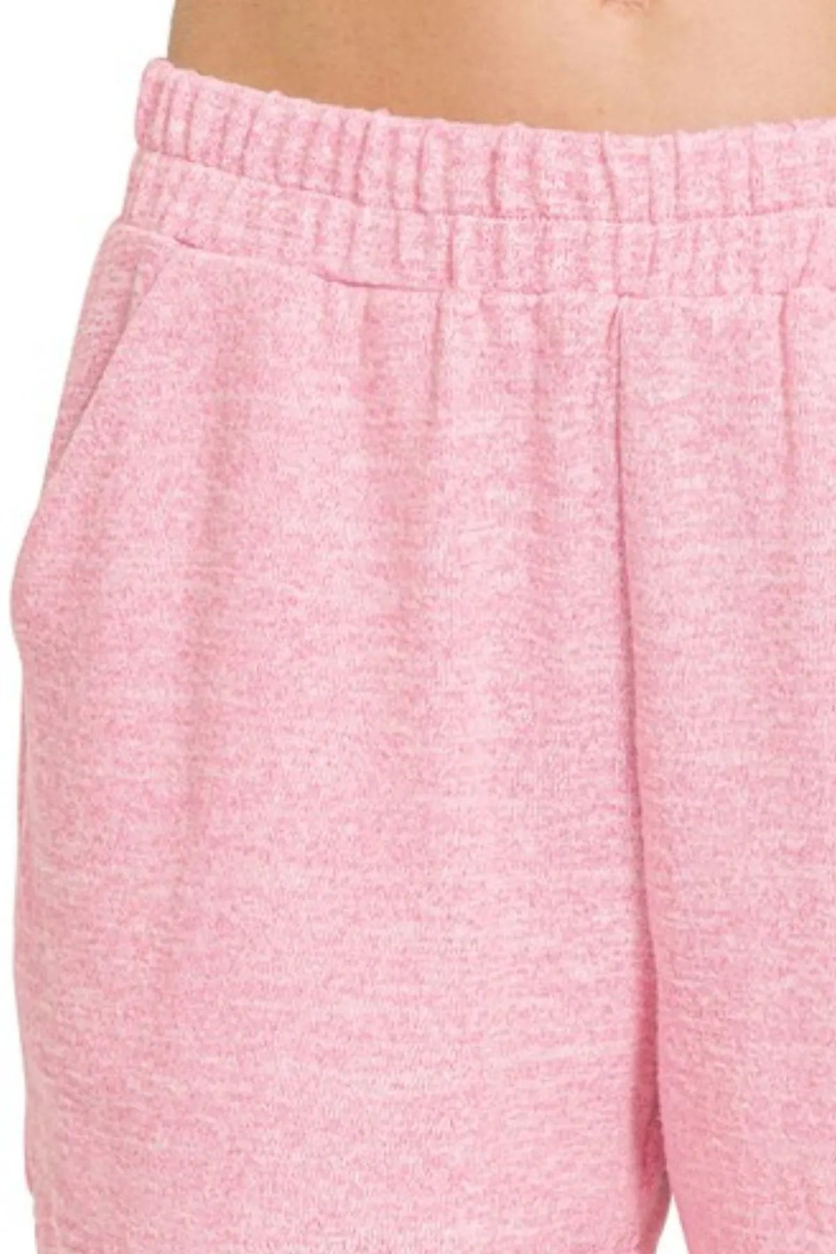 Zenana Soft Melange Hacci Elastic Waist Band Shorts - cas7m