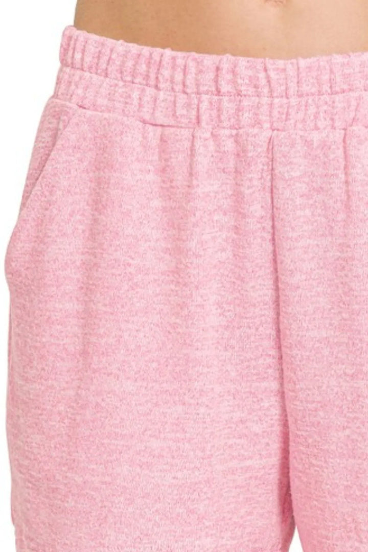 Zenana Soft Melange Hacci Elastic Waist Band Shorts - cas7m