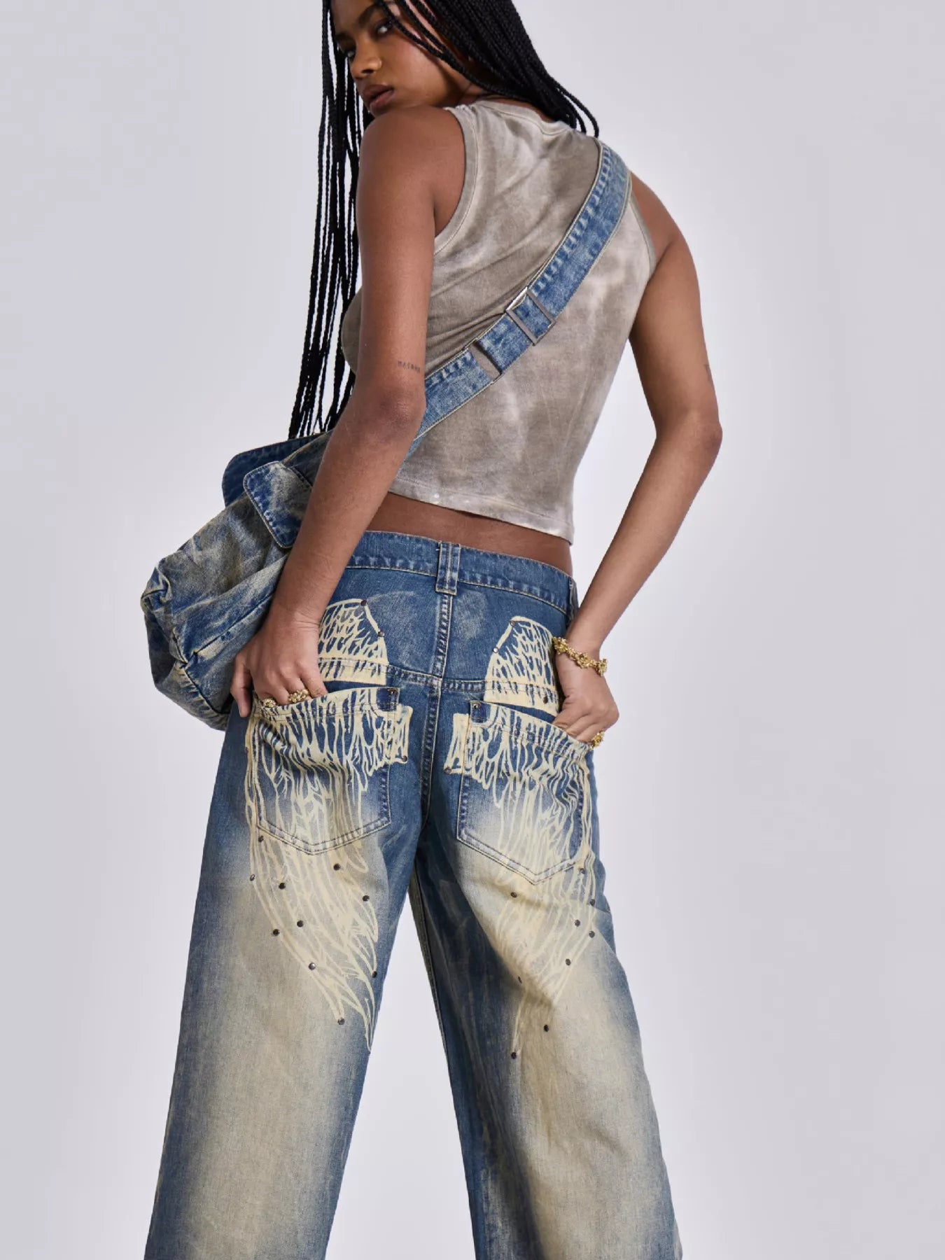 Vintage Wash Wide Leg Jeans - cas7m