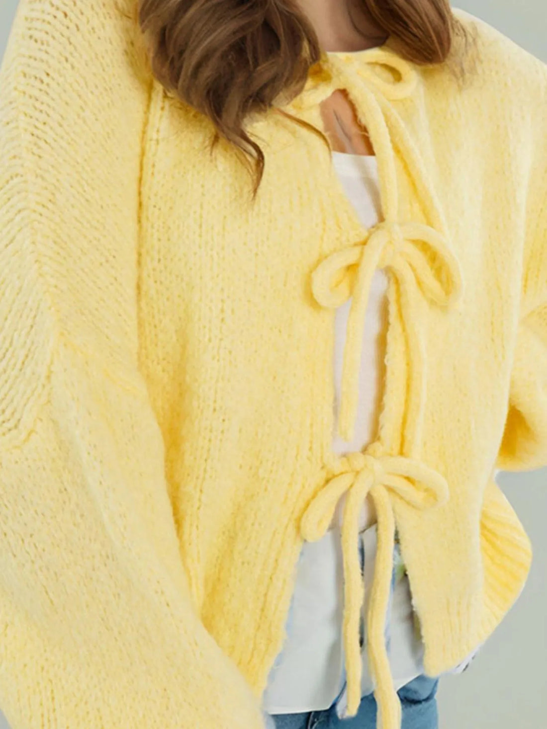 Cozy Bow-Tie Front Knit Cardigan - cas7m
