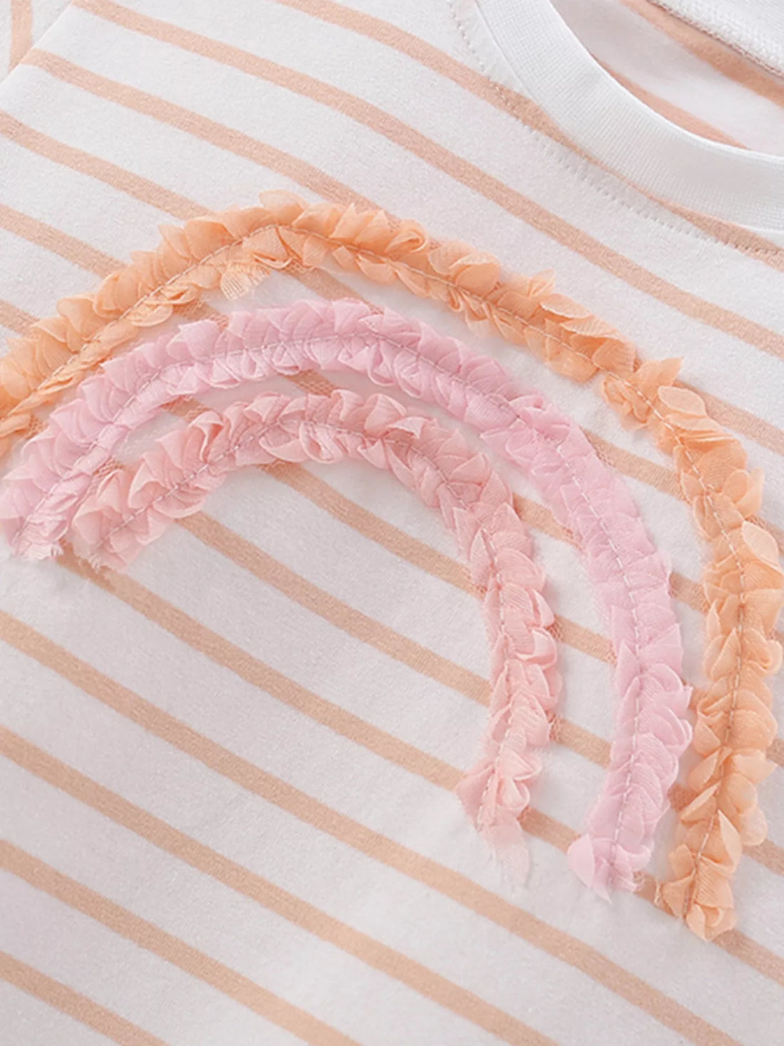 Children's Rainbow Striped Ruffle Trim Tee and Shorts Set - cas7m