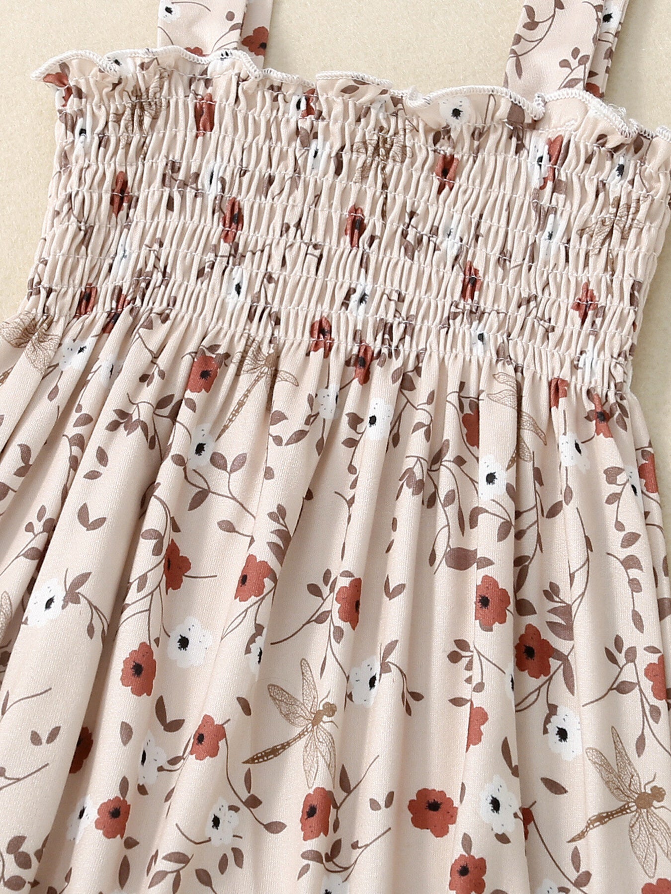Children's Floral Print Smocked Jumpsuit - cas7m