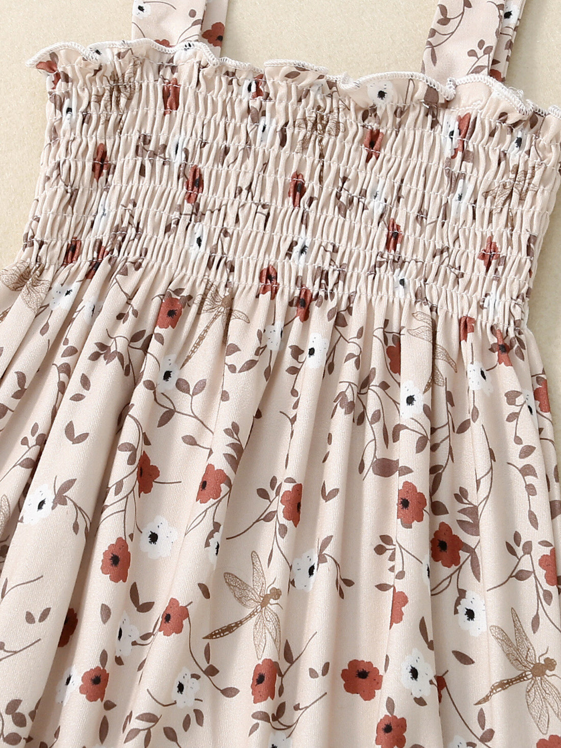 Children's Floral Print Smocked Jumpsuit - cas7m