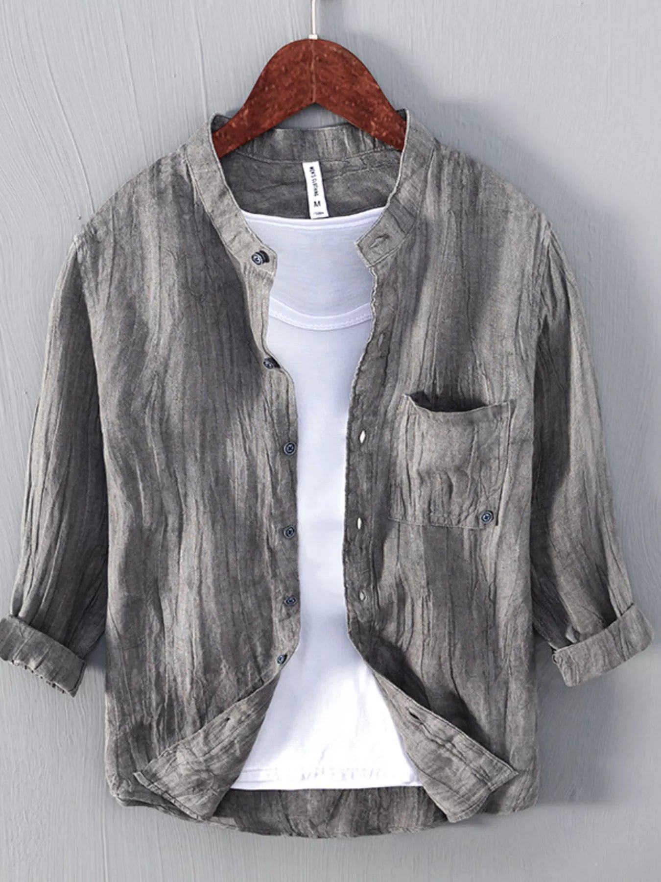 Men’s Casual Linen Three-Quarter Sleeve Shirt - cas7m