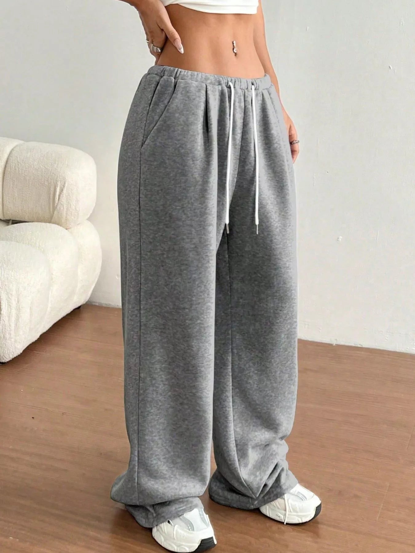 Casual Drawstring High Waist Wide Leg Sweatpants - cas7m