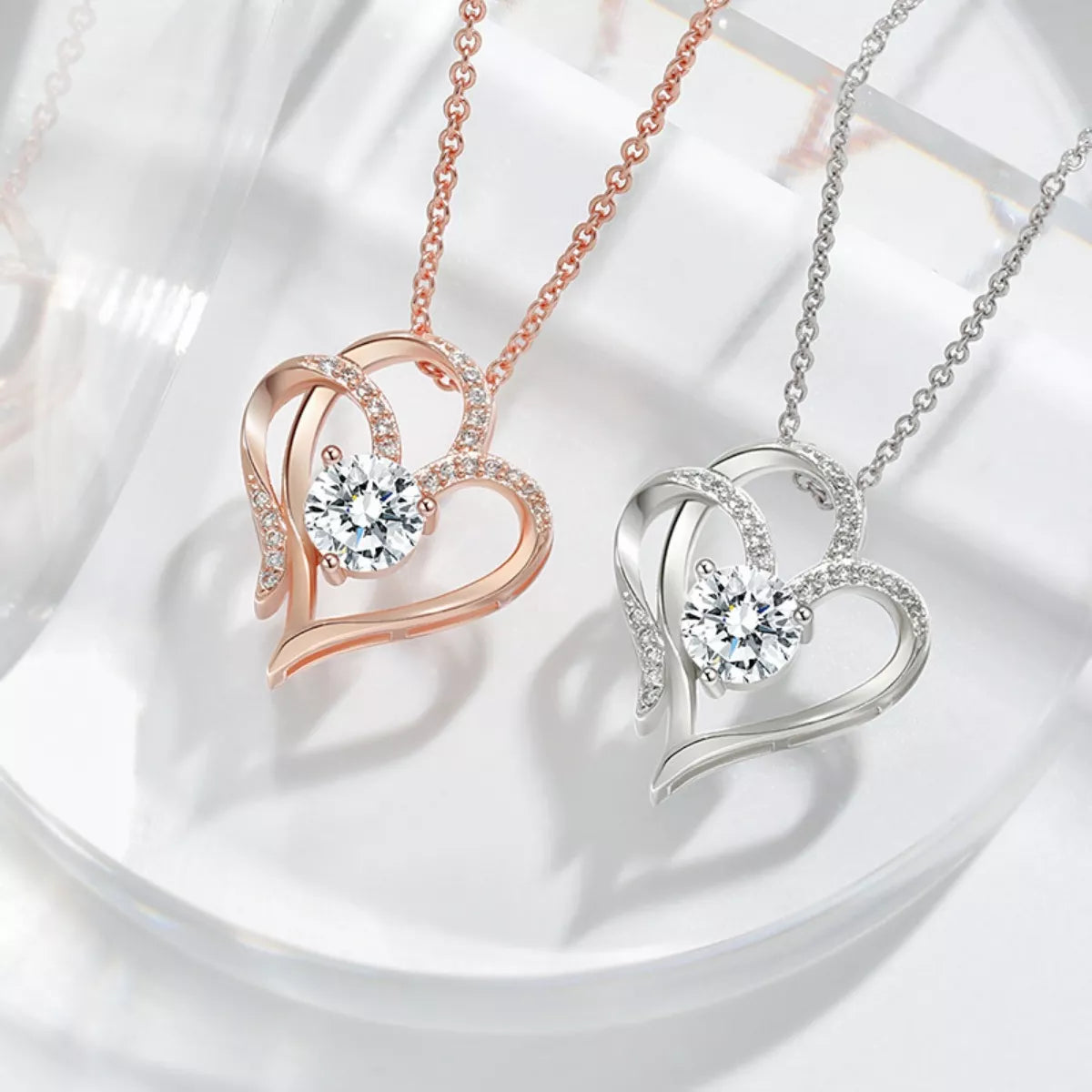 925 Sterling Silver Zircon Heart Necklace - cas7m