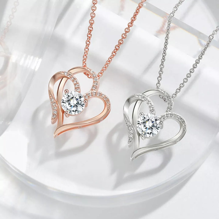 925 Sterling Silver Zircon Heart Necklace - cas7m