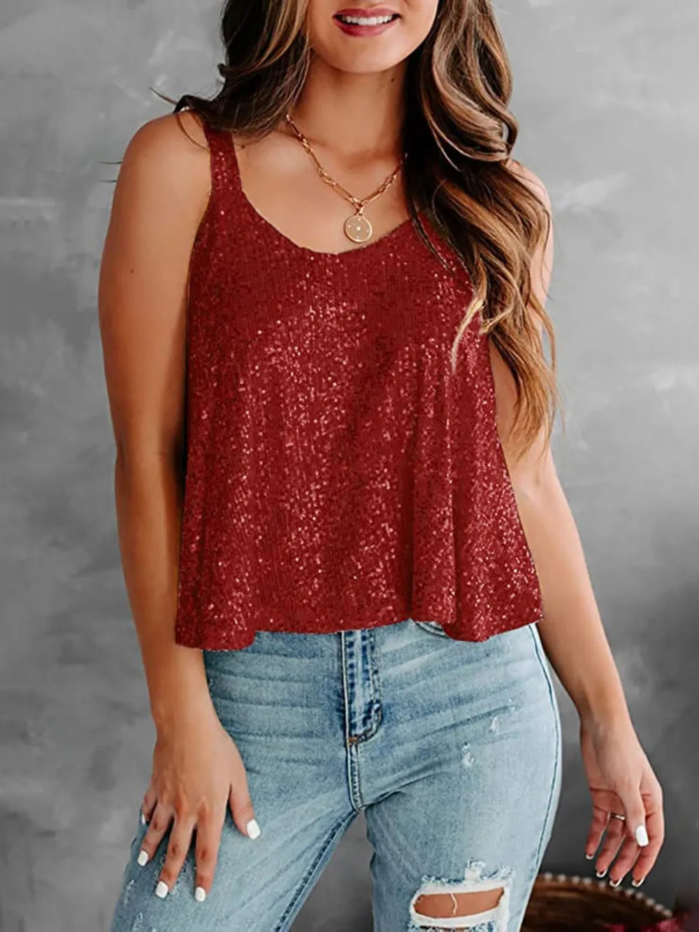 Sequin Scoop Neck Tank - cas7m
