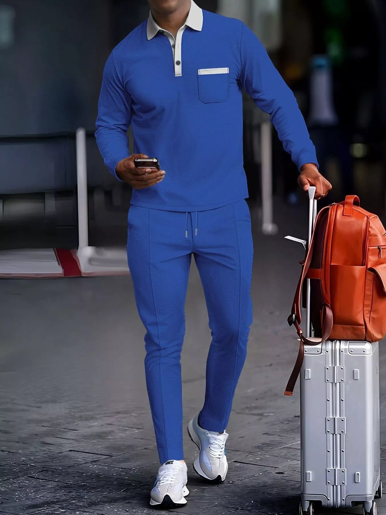 Men's Full Size Long Sleeve Top and Pants Set Plus Size - cas7m
