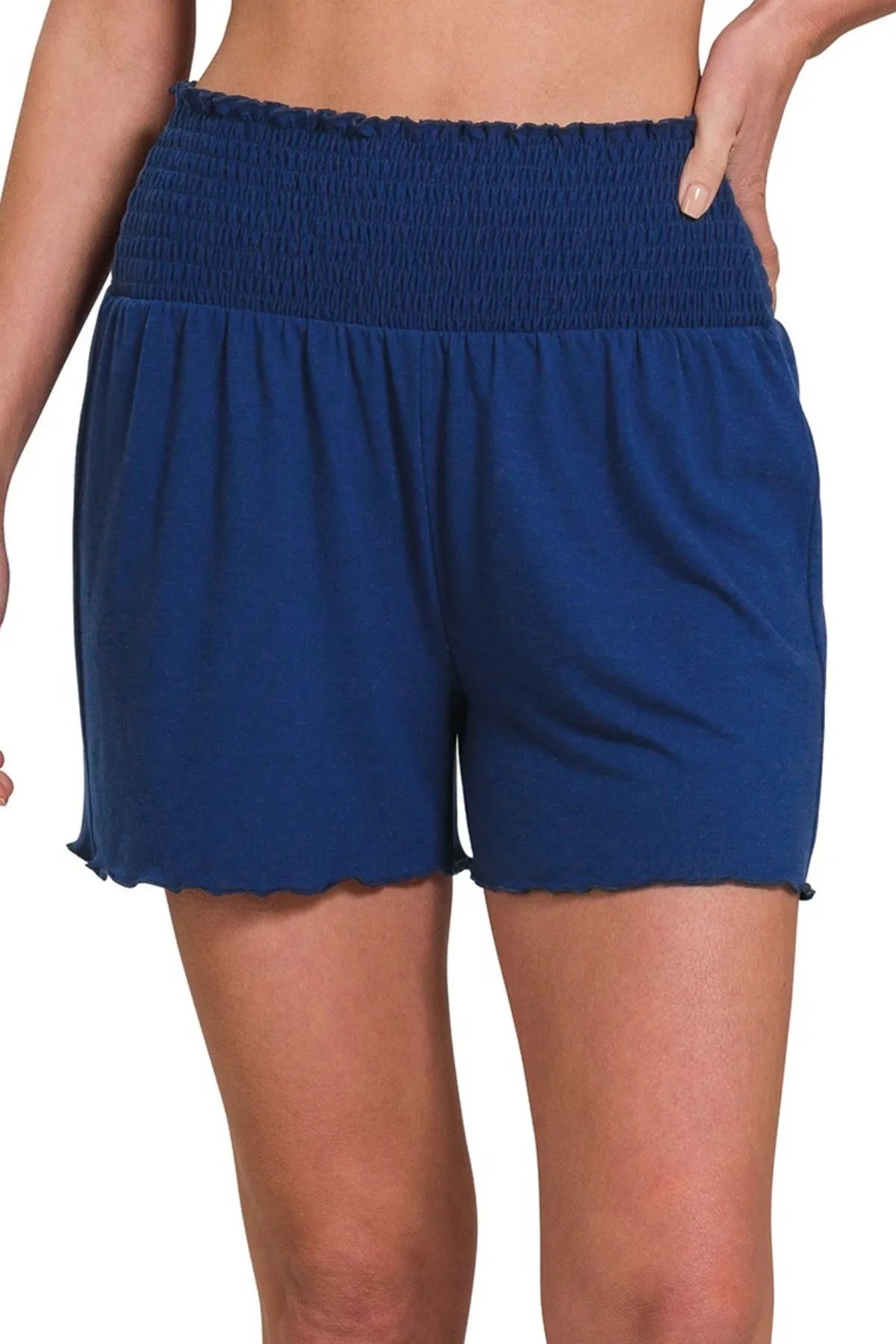 Zenana Elastic Waist Smocked Shorts - cas7m