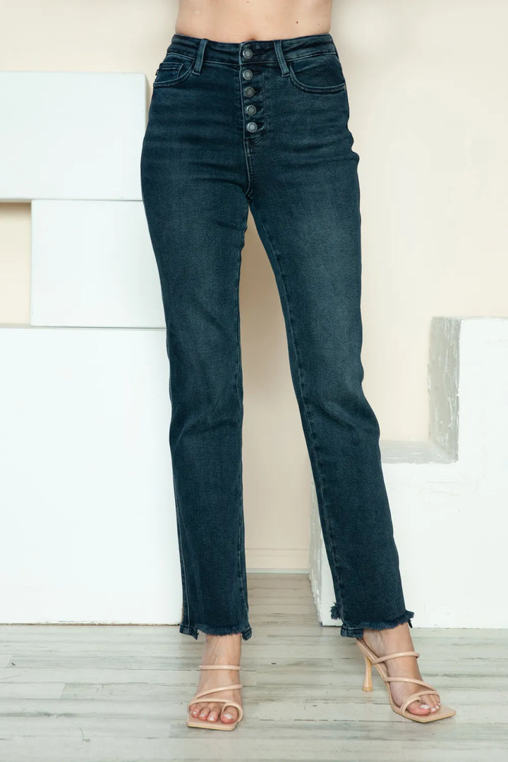 Judy Blue Full Size Button Fly Hem Destroy Straight Jeans - cas7m
