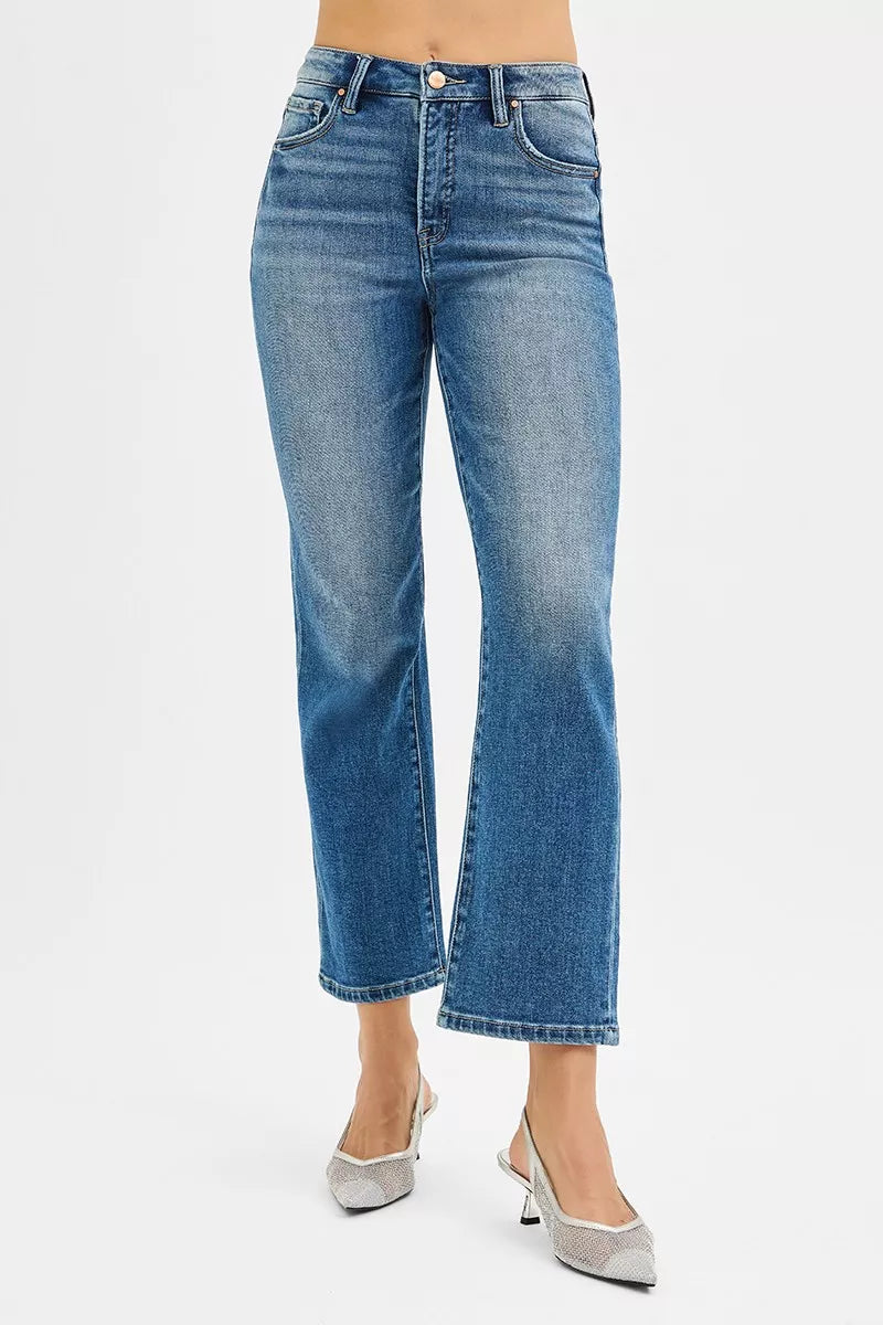 RISEN Tummy Control High Rise Crop Straight Jeans - cas7m