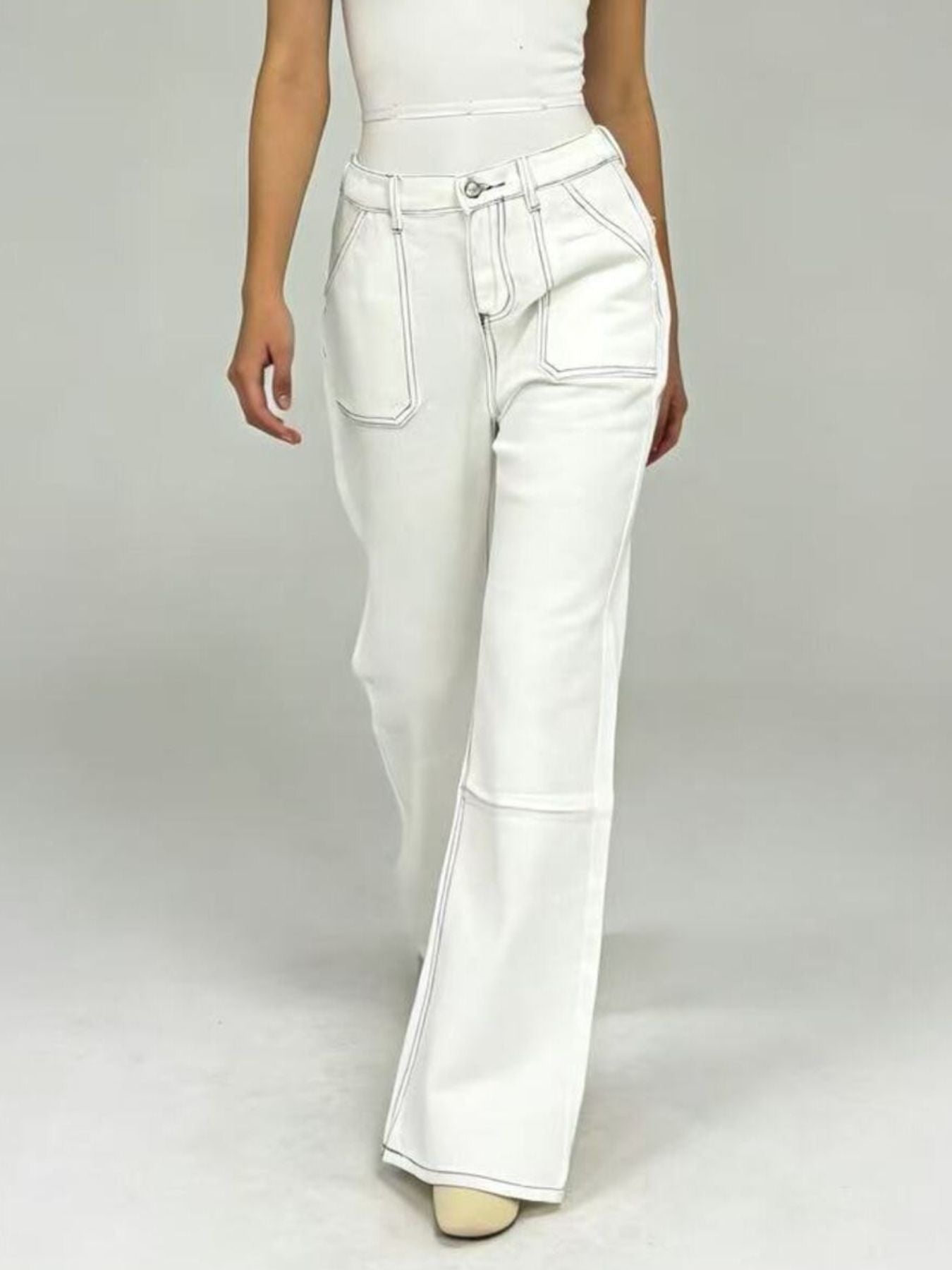 Wide Leg Contrast Stitching Jeans - cas7m