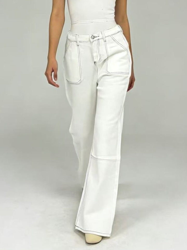 Wide Leg Contrast Stitching Jeans - cas7m
