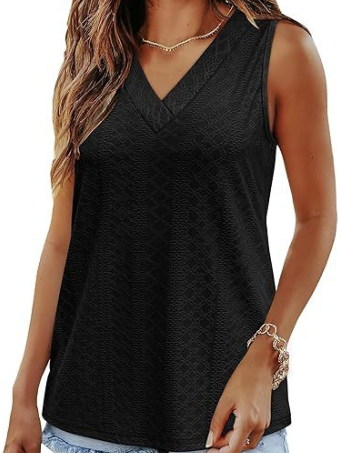 Eyelet V-Neck Tank - cas7m