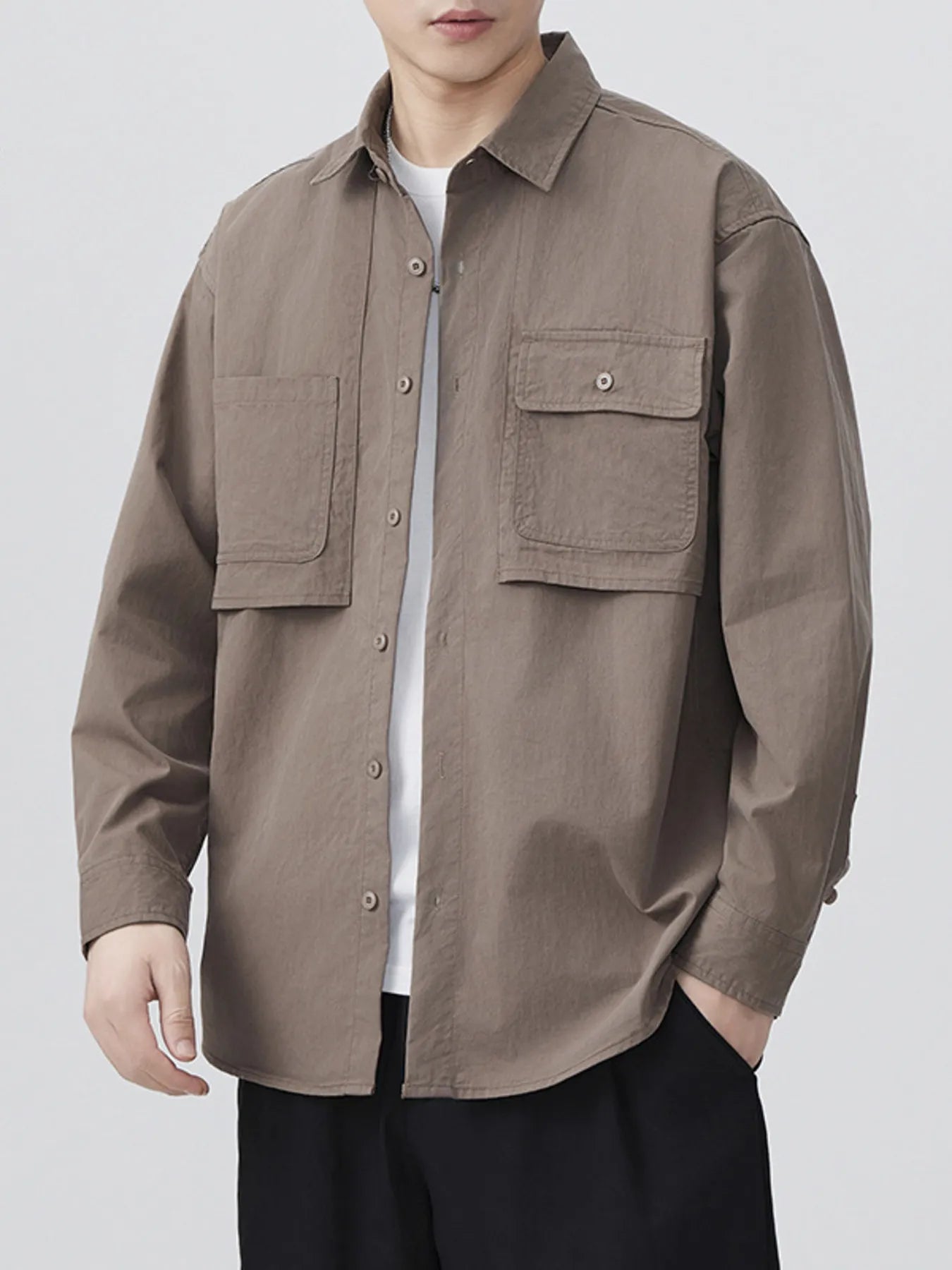 Men's Plus Size Button Up Long Sleeve Shirt - cas7m