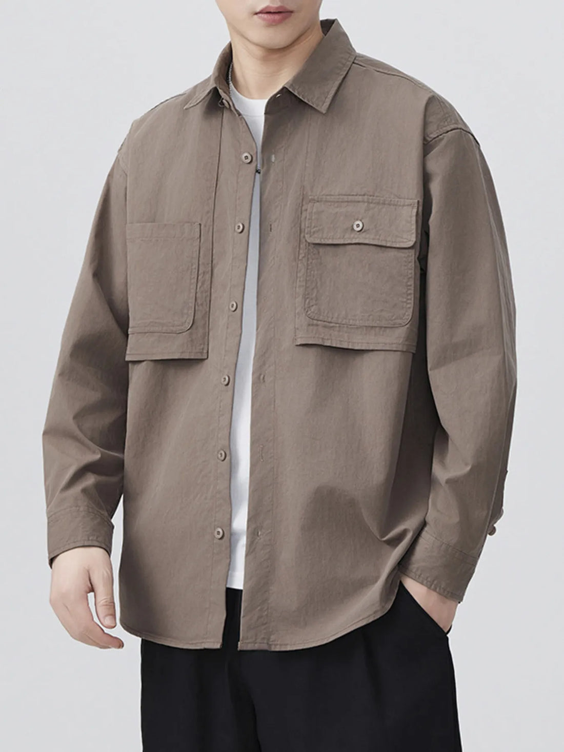Men's Plus Size Button Up Long Sleeve Shirt - cas7m
