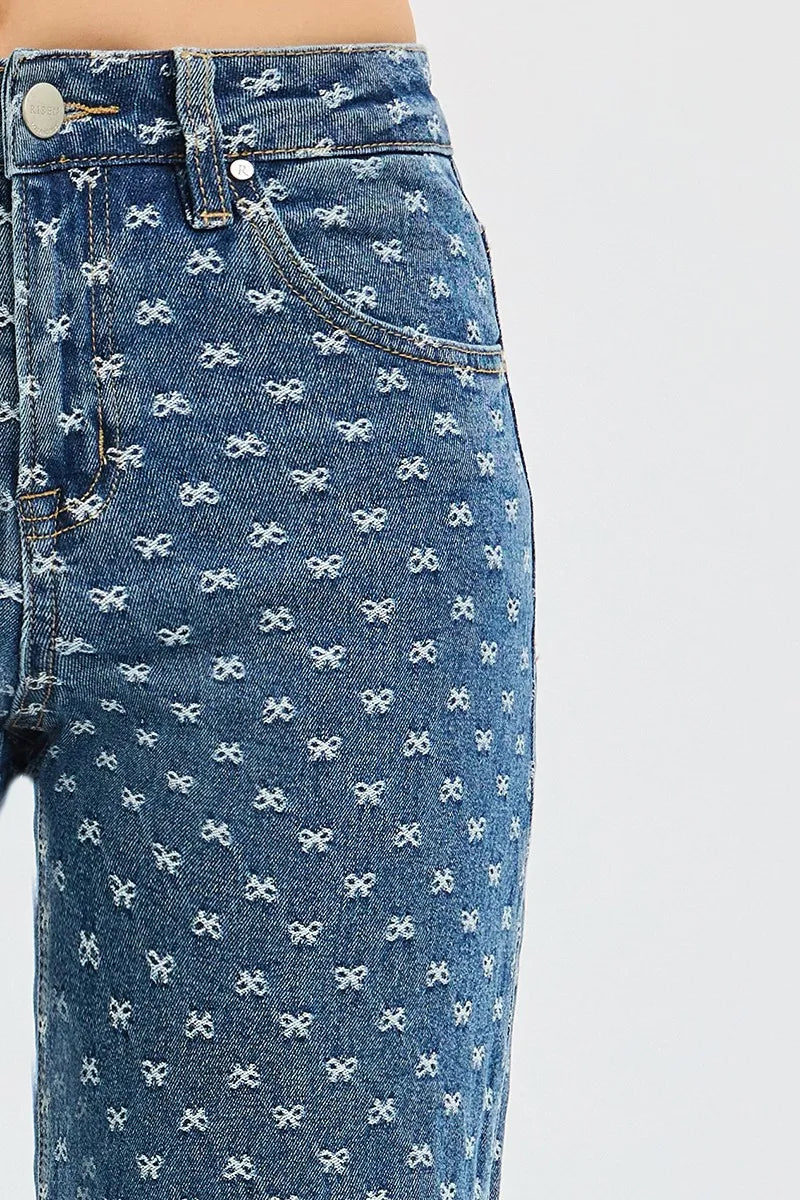RISEN High Rise Wide Leg Bow Embroidered Jeans - cas7m