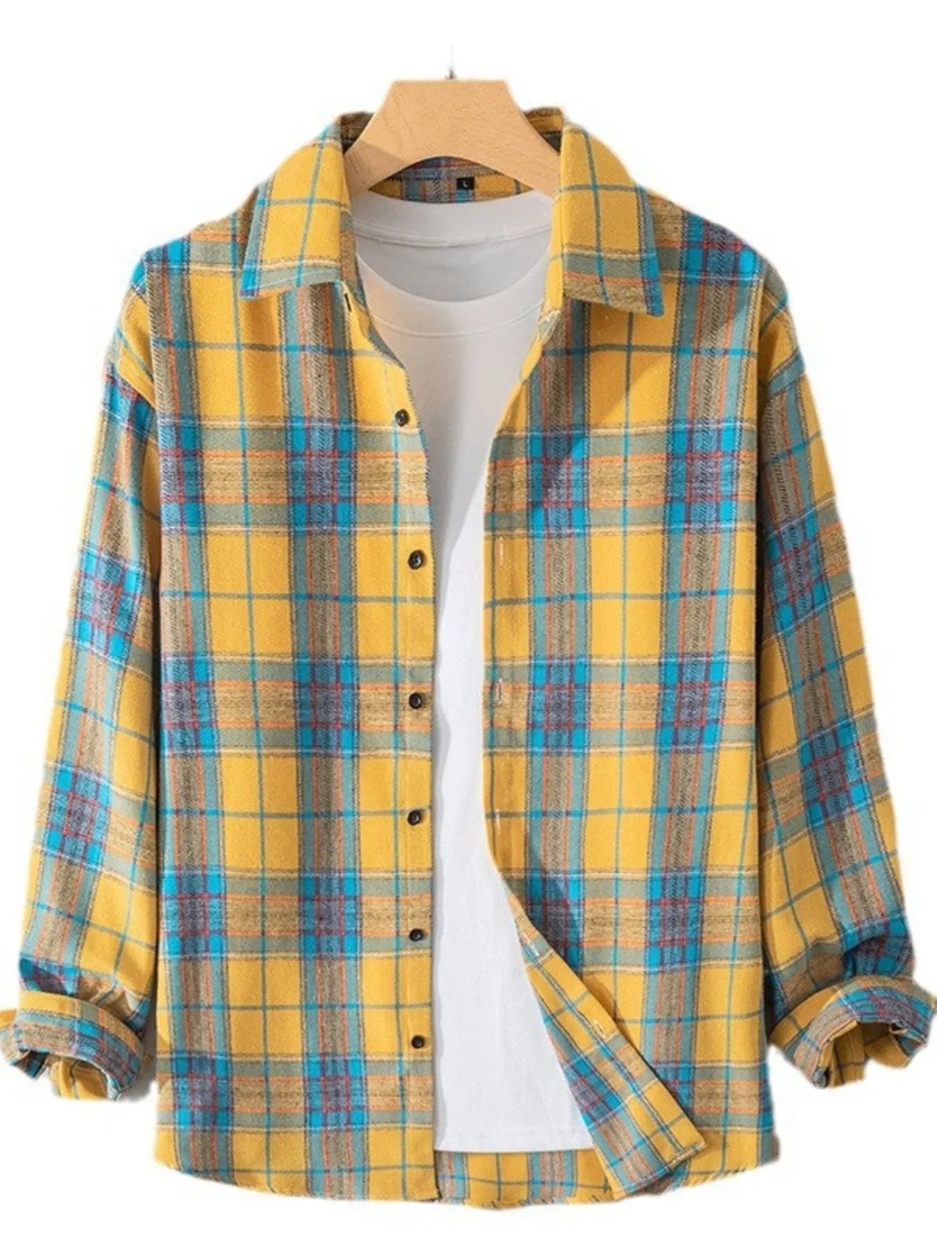 Men's Plus Size Button Up Long Sleeve Shirt - cas7m