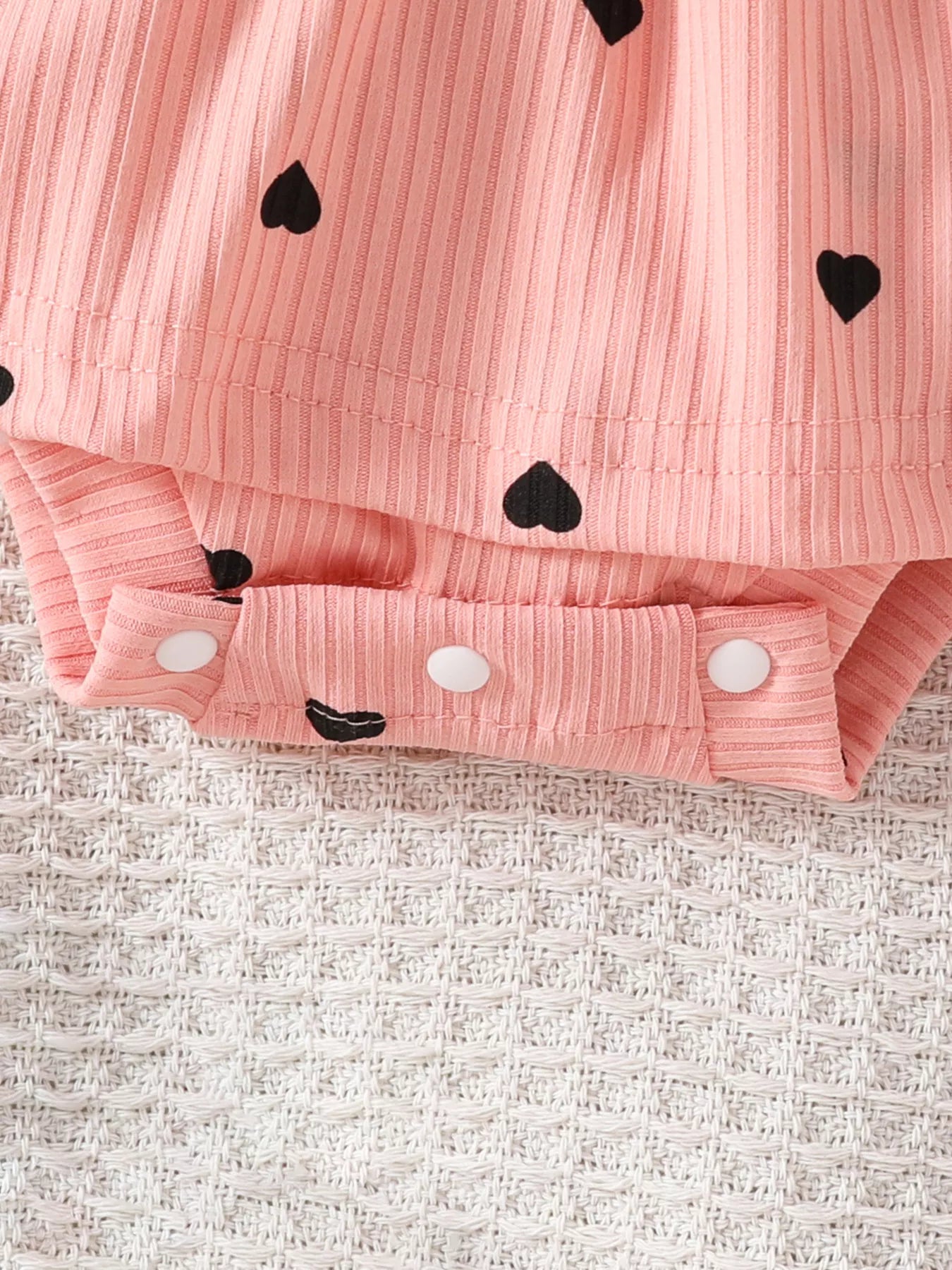 Children's Heart Print Ruffle Trim Bodysuit Dress with Headband - cas7m