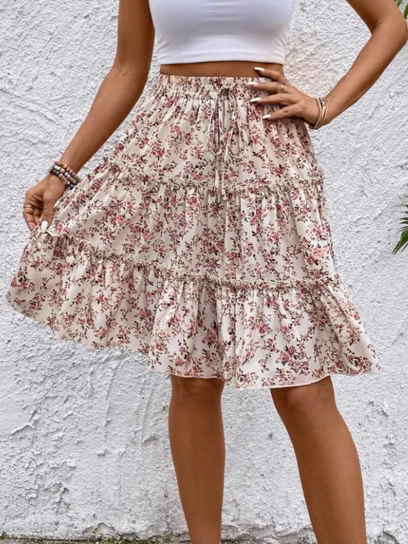 Floral Print Midi Skirt - cas7m