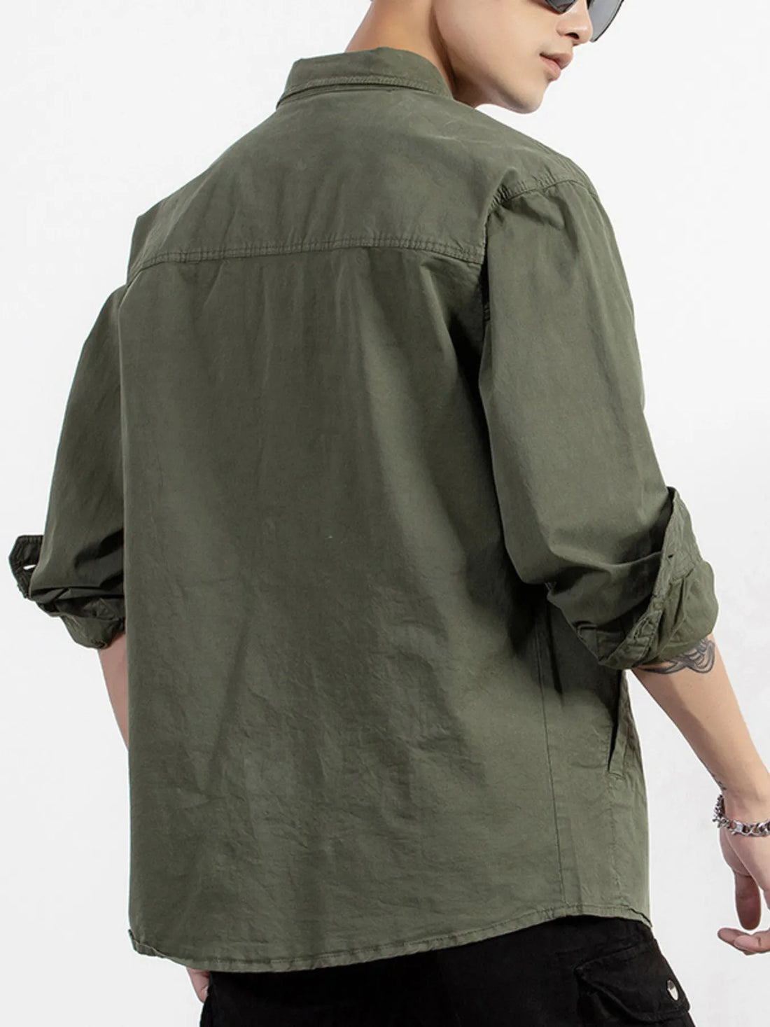 Men's Plus Size Button Up Long Sleeve Shirt - cas7m