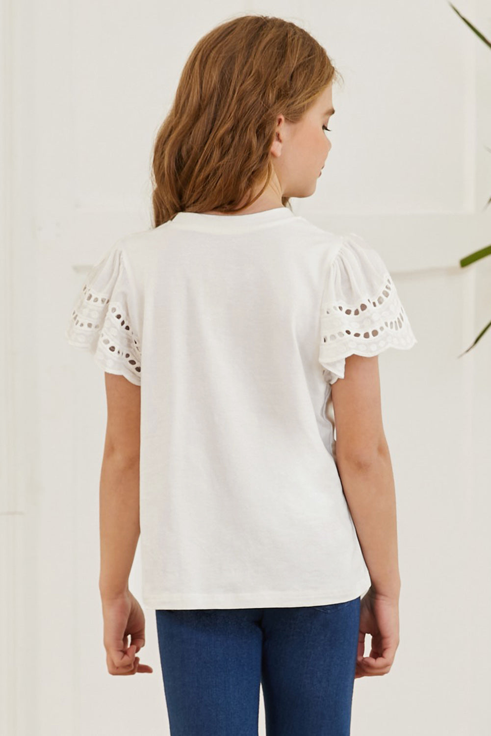 Round Neck Flutter Sleeve T-Shirt - cas7m