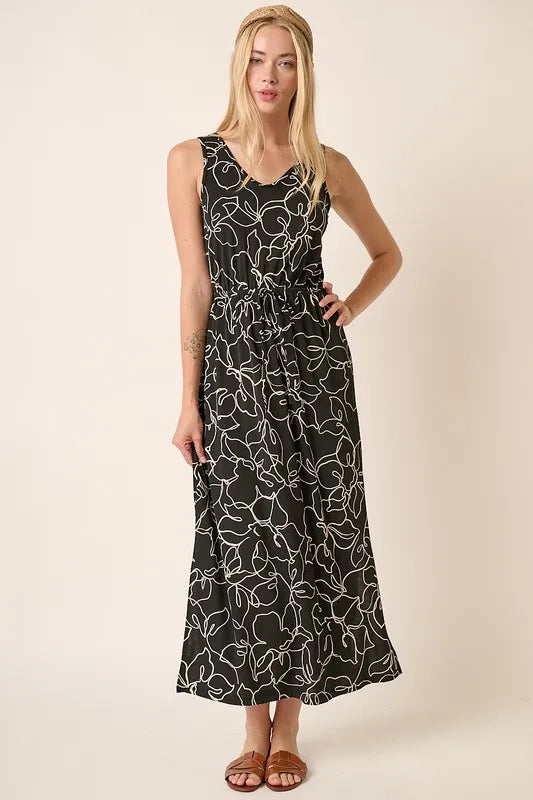 Mittoshop Side Slit Flower Print V-Neck Sleeveless Dress - cas7m