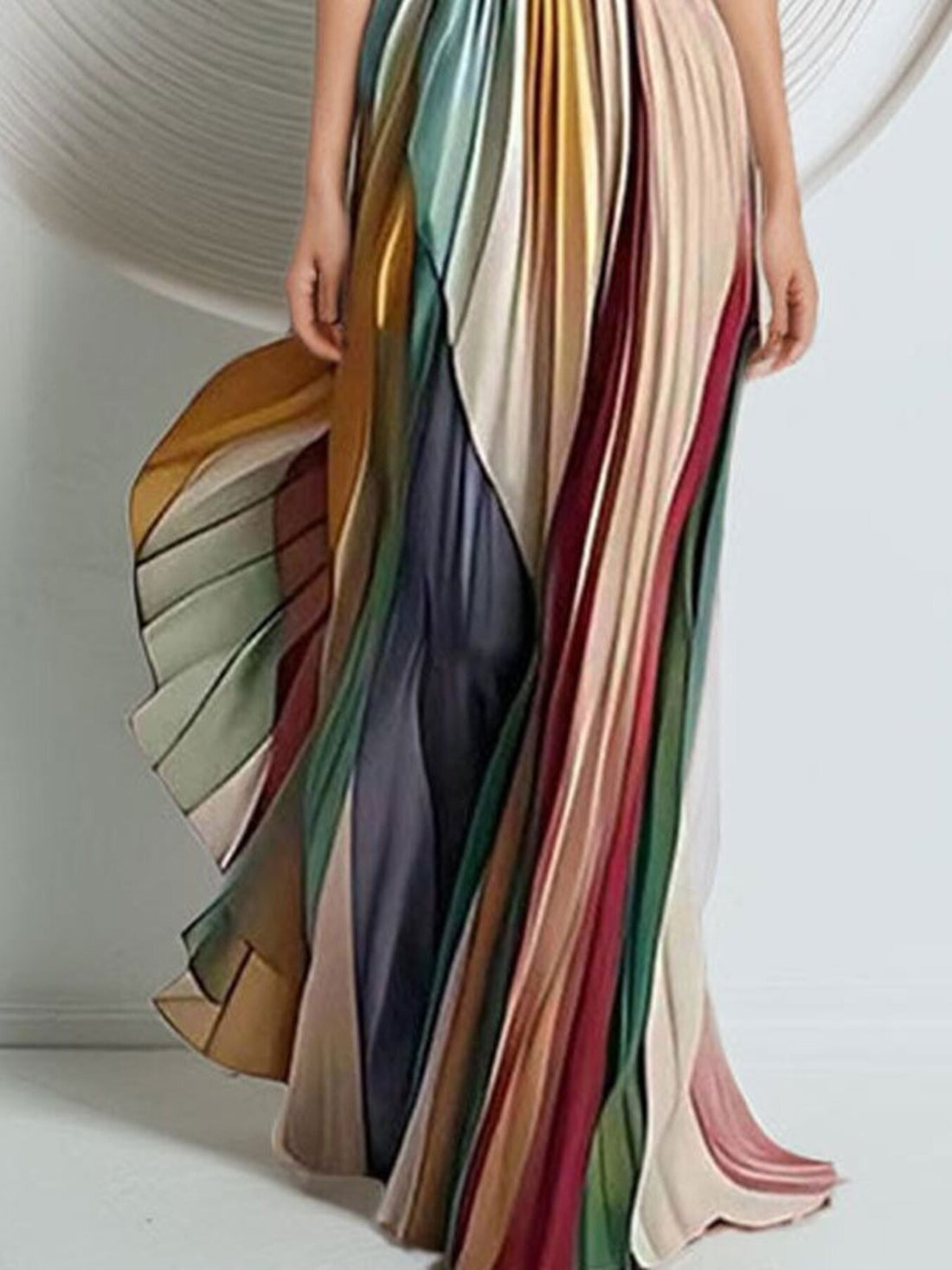 Striped Pleated Strapless Maxi Dress - cas7m