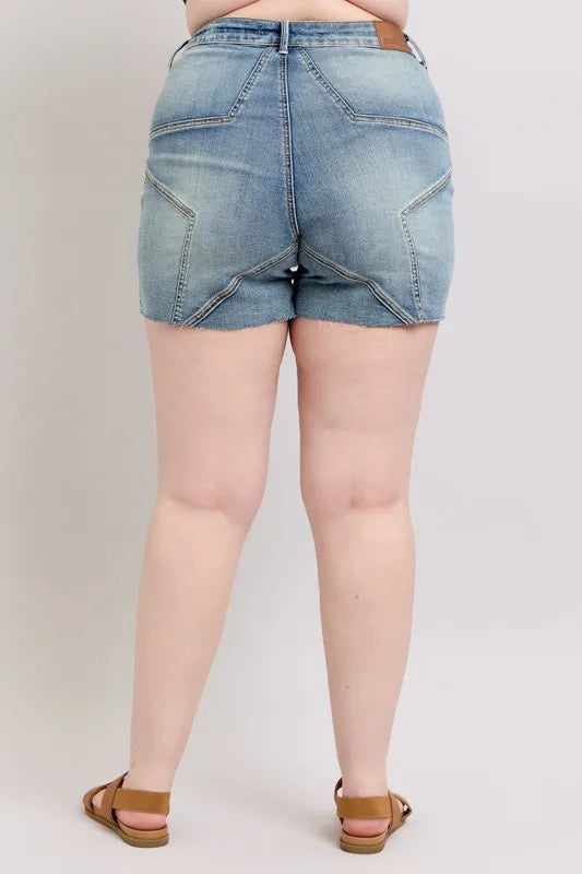 Judy Blue Full Size High Waist Star Seam Detail Denim Shorts Plus Size - cas7m