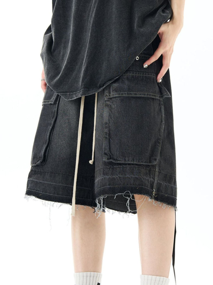 Men's Full Size Vintage Wash Cargo Denim Shorts Plus Size - cas7m