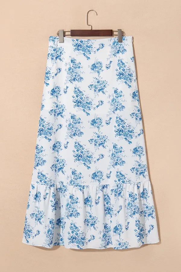 Ruffled Asymmetrical Split Midi Skirt - Chic Polyester Style - cas7m