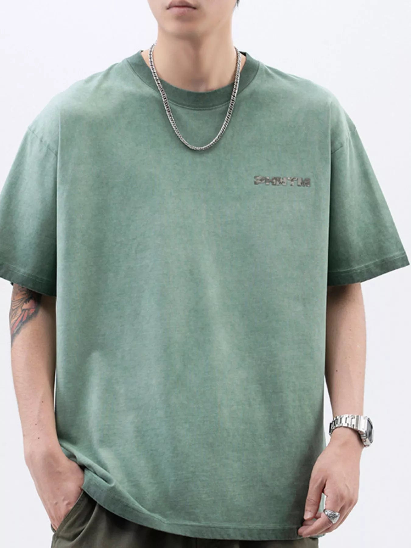 Men's Plus Size Letter Back Round Neck T-Shirt - cas7m